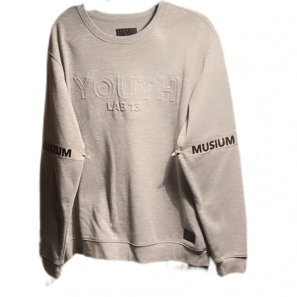Musium Div grey crew neck casual polycotton blck shorts long sleeve sweatshirt L